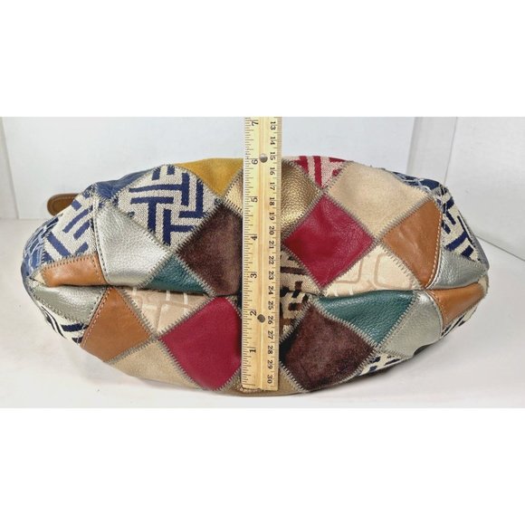 Tignanello Multi Color Suede Patchwork and Brown Leather Shoulder Bag - Picture 12 of 16